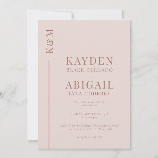Minimalistische Hochzeit in Rosa Einladung (Vorderseite)