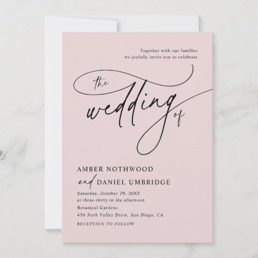 Minimalistische Hochzeit in Rosa Einladung (Vorderseite)