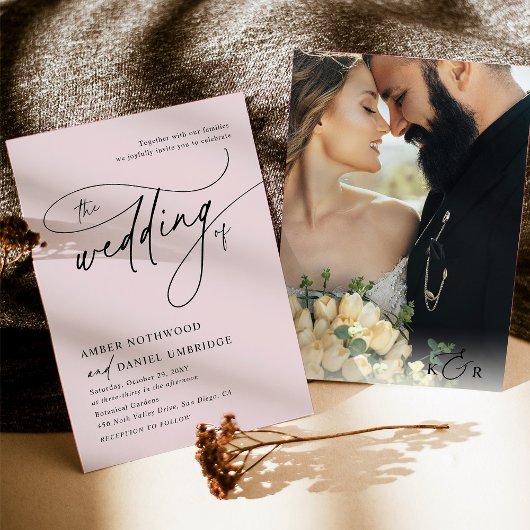 Minimalistische Hochzeit in Rosa Einladung