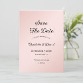 Minimalistische Hochzeit in Rosa und Schwarz Save The Date (Stehend Vorderseite)