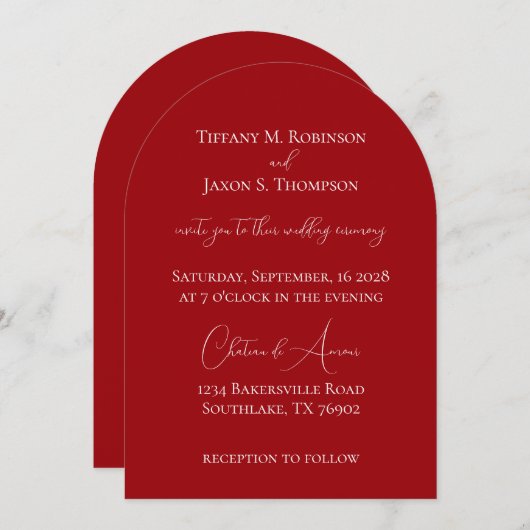Minimalistische Hochzeit in Rot und Weiß Einladung (Vorne/Hinten)