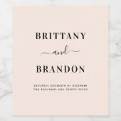 Minimalistische Hochzeit in Schwarz und Rosa Weinetikett (Einzelnes Label)