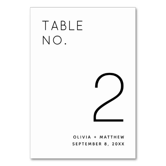 Minimalistische Hochzeit in Schwarz und Weiß | Ein Tischnummer (Rückseite)