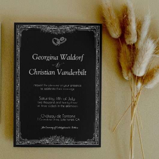 Minimalistische Hochzeit in Schwarz und Weiß Einladung