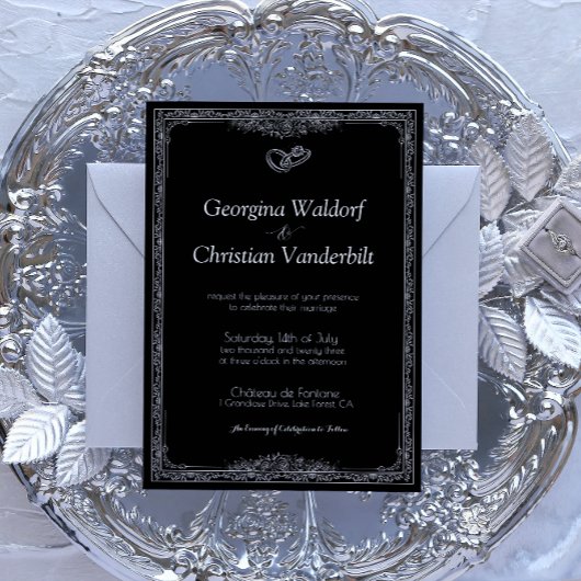 Minimalistische Hochzeit in Schwarz und Weiß Einladung