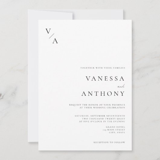 Minimalistische Hochzeit in Schwarz und Weiß Einladung (Vorderseite)