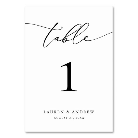 Minimalistische Hochzeit in Schwarz und Weiß | Eve Tischnummer (Vorderseite)