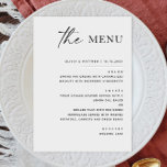 Minimalistische Hochzeit in Schwarz und Weiß | For Menükarte<br><div class="desc">Set einen zeitlosen Ton am Empfang mit dieser eleganten Schwarz-Weiß-Hochzeitskarte, die ein minimalistisches Layout mit schicken Schriften und Serifentypografie bietet. Dieses gepflegte Design ist perfekt für moderne, formelle oder schwarze Krawatte Hochzeiten geeignet und präsentiert Ihre Kurse in einem eleganten, lesbaren Format. Das Hotel ist vollständig mit Ihren Namen, Datum und...</div>