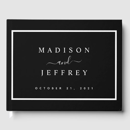 Minimalistische Hochzeit in Schwarz und Weiß Gästebuch (Vorderseite)
