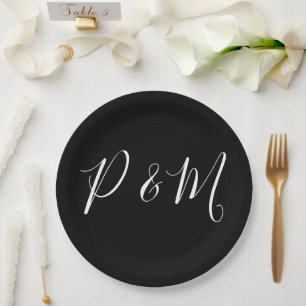 Minimalistische Hochzeit in Schwarz und Weiß Pappteller