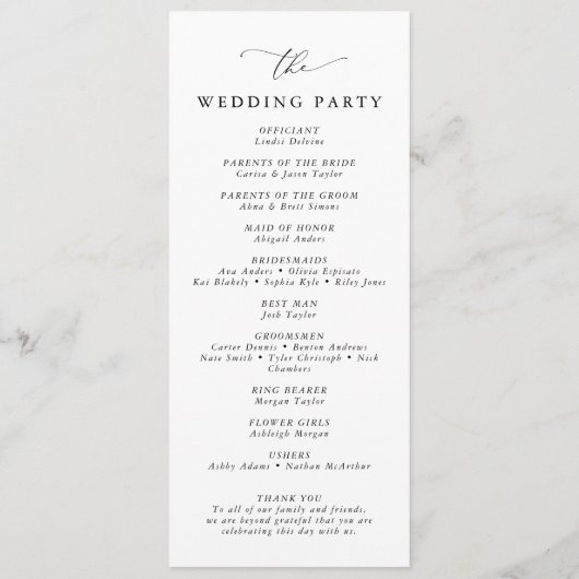 Minimalistische Hochzeit in Schwarz und Weiß Programm (Rückseite)