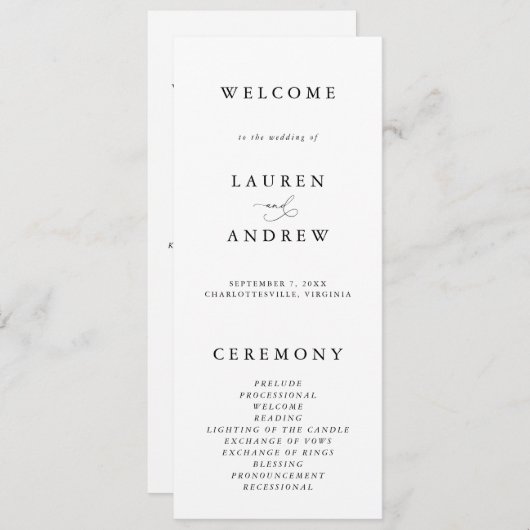 Minimalistische Hochzeit in Schwarz und Weiß Programm (Vorne/Hinten)