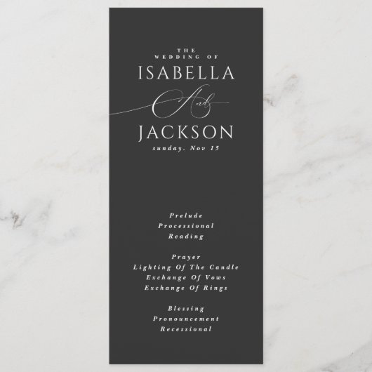 Minimalistische Hochzeit in Schwarz und Weiß Programm (Vorderseite)