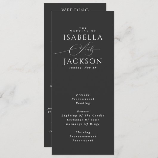 Minimalistische Hochzeit in Schwarz und Weiß Programm (Vorne/Hinten)