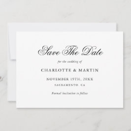 Minimalistische Hochzeit in Schwarz und Weiß Save The Date