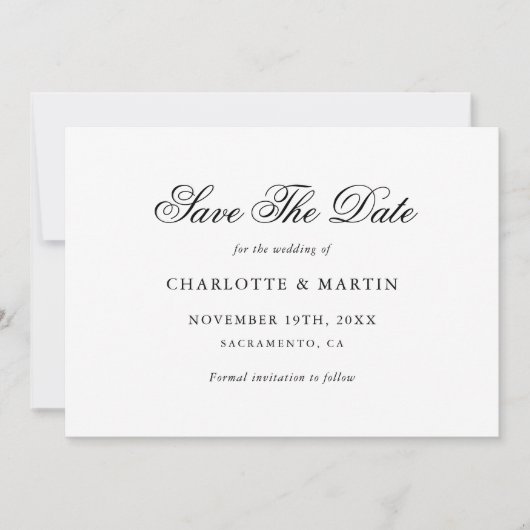 Minimalistische Hochzeit in Schwarz und Weiß Save The Date (Vorderseite)