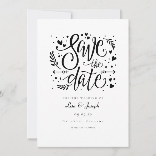 Minimalistische Hochzeit in Schwarz und Weiß Save The Date (Vorderseite)