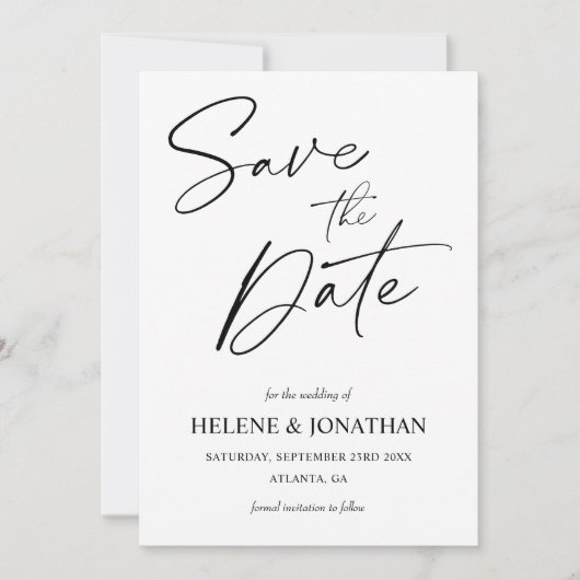 Minimalistische Hochzeit in Schwarz und Weiß Save The Date (Vorderseite)