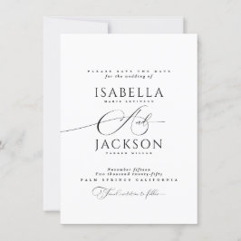 Minimalistische Hochzeit in Schwarz und Weiß Save The Date