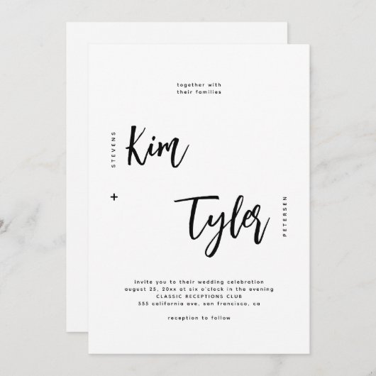 Minimalistische Hochzeit in Schwarzweiß Einladung (Vorne/Hinten)