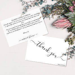 Minimalistische Hochzeit in Schwarzweiß-Kalligrafi Dankeskarte