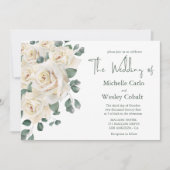 Minimalistische Hochzeit in Weiß und Grün der Rose Einladung (Vorderseite)