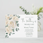 Minimalistische Hochzeit in Weiß und Grün der Rose Einladung (Stehend Vorderseite)