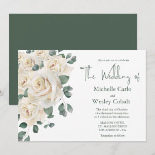 Minimalistische Hochzeit in Weiß und Grün der Rose Einladung