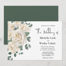 Minimalistische Hochzeit in Weiß und Grün der Rose Einladung
