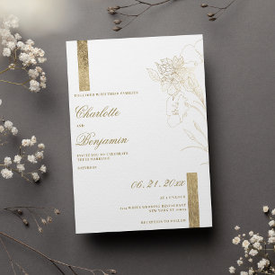 Minimalistische Hochzeit in Weißgold Einladung