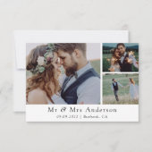 Minimalistische Hochzeit mit 3 Fotos Dankeskarte (Vorderseite)