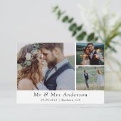 Minimalistische Hochzeit mit 3 Fotos Dankeskarte (Stehend Vorderseite)