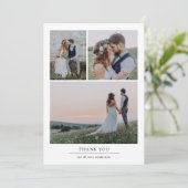 Minimalistische Hochzeit mit 3 Fotos Dankeskarte (Stehend Vorderseite)