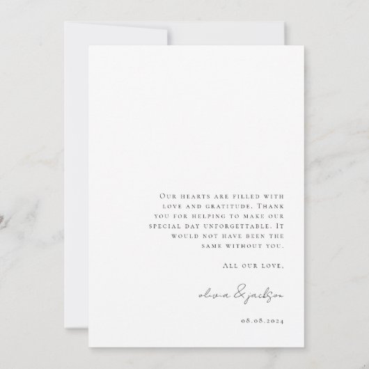 Minimalistische Hochzeit mit 3 Fotos Dankeskarte (Rückseite)