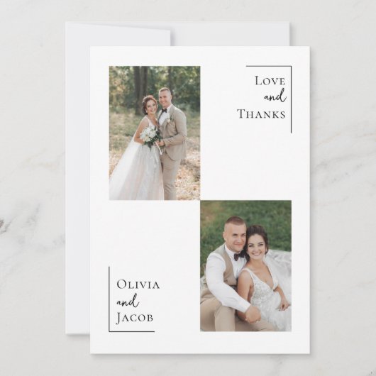 Minimalistische Hochzeit mit 3 Fotos Dankeskarte (Vorderseite)