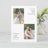 Minimalistische Hochzeit mit 3 Fotos Dankeskarte (Stehend Vorderseite)