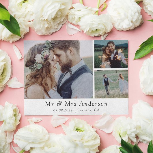 Minimalistische Hochzeit mit 3 Fotos Dankeskarte