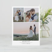 Minimalistische Hochzeit mit 3 Fotos Dankeskarte (Stehend Vorderseite)