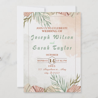 Minimalistische Hochzeit mit Aquarellgrün Einladung