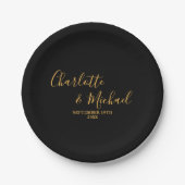 Minimalistische Hochzeit mit Black Gold Script Pappteller (Vorderseite)