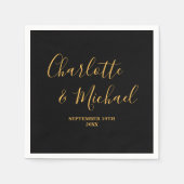 Minimalistische Hochzeit mit Black Gold Script Serviette (Vorderseite)