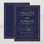 Minimalistische Hochzeit mit blauem Gold Einladung (Vorne/Hinten)