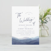 Minimalistische Hochzeit mit blauem Wasser Einladung (Stehend Vorderseite)