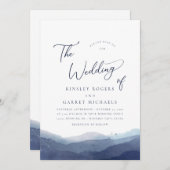 Minimalistische Hochzeit mit blauem Wasser Einladung (Vorne/Hinten)