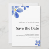 Minimalistische Hochzeit mit blauer Wasserfarbe Save The Date (Vorderseite)