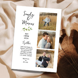 Minimalistische Hochzeit mit drei Fotos Ankündigun Einladung