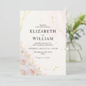 Minimalistische Hochzeit mit eleganten White Roses Einladung (Stehend Vorderseite)