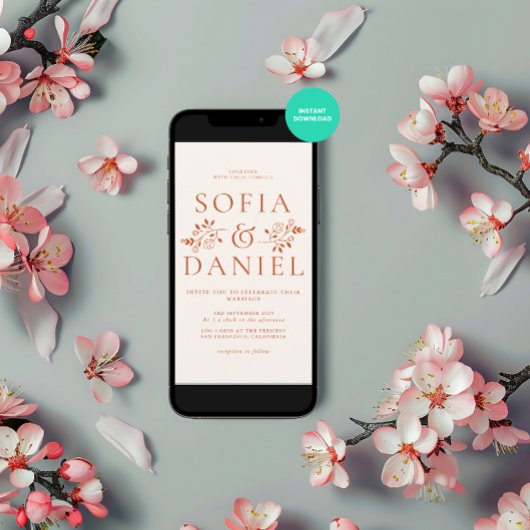 Minimalistische Hochzeit mit Flora Einladung