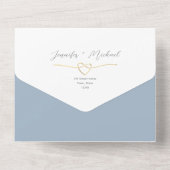 Minimalistische Hochzeit mit Gold und Dusty Blue All In One Einladung (Rückseite)