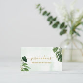 Minimalistische Hochzeit mit grünem Tropenholz Visitenkarte (Stehend Vorderseite)